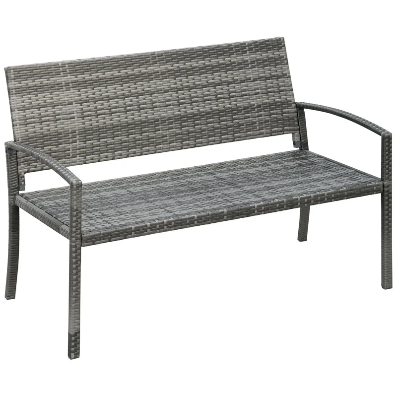 Tuinbank - Wicker Tuinbankje - Loungebank - Balkonset - Weerbestendige PU Rotan Bank met Stalen Frame, Lichtgewicht en Geschikt voor Jaarlijks Buitengebruik - Dubbelzijdige - Grijs