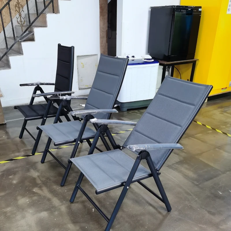 Tuinstoelen - Strandstoel - Klapstoel – Opvouwbare - Tuinstoel met 7 Verstelbare Rugsteunen, Armleuningen, Weerbestendig Aluminium Frame – Draagvermogen van 120 kg - Tuinset – Campingstoel – 2 Stuks - Donkergrijs