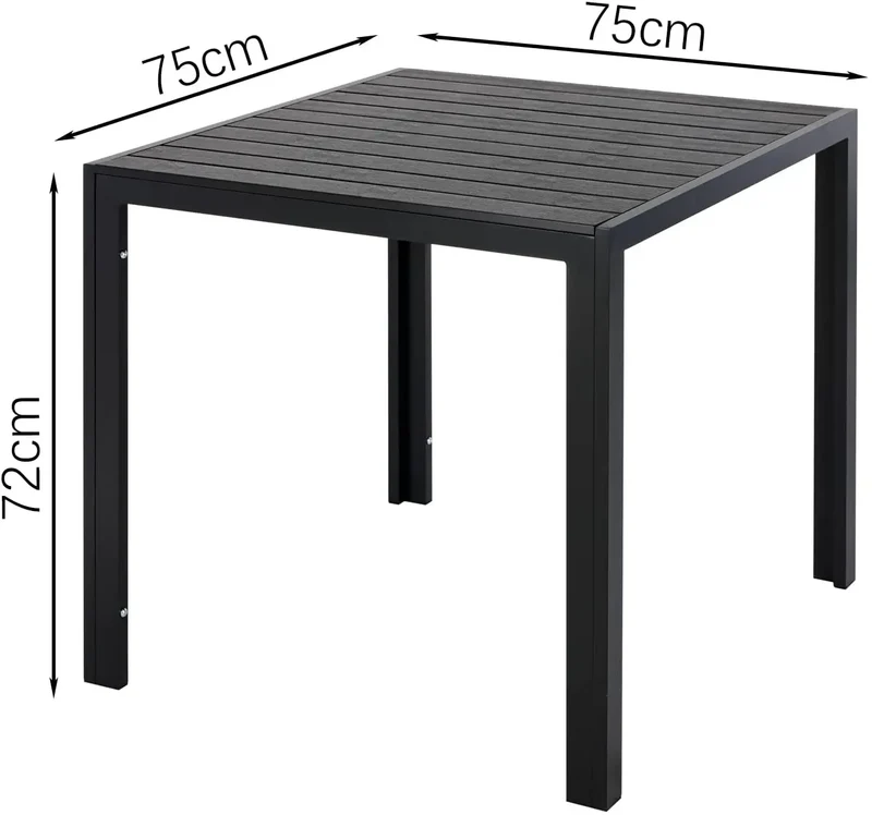 Aluminium Tuintafel – Balkon Tafel – Bistrotafel – Buiten Tafel – Tuin Eettafel – Weerbestendig – 75x75x72 cm – Zwart Design