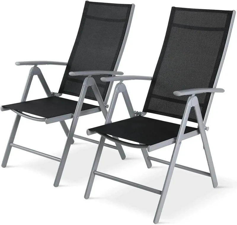 Tuinstoelen - Strandstoel - Klapstoel – Vouwstoel voor op Terras/Tuin/Camping – Draagvermogen van 120 kg - Tuinset – Campingstoel – Tuinstoel – Verstelbaar en Opklapbaar – Zwart – Set van 2