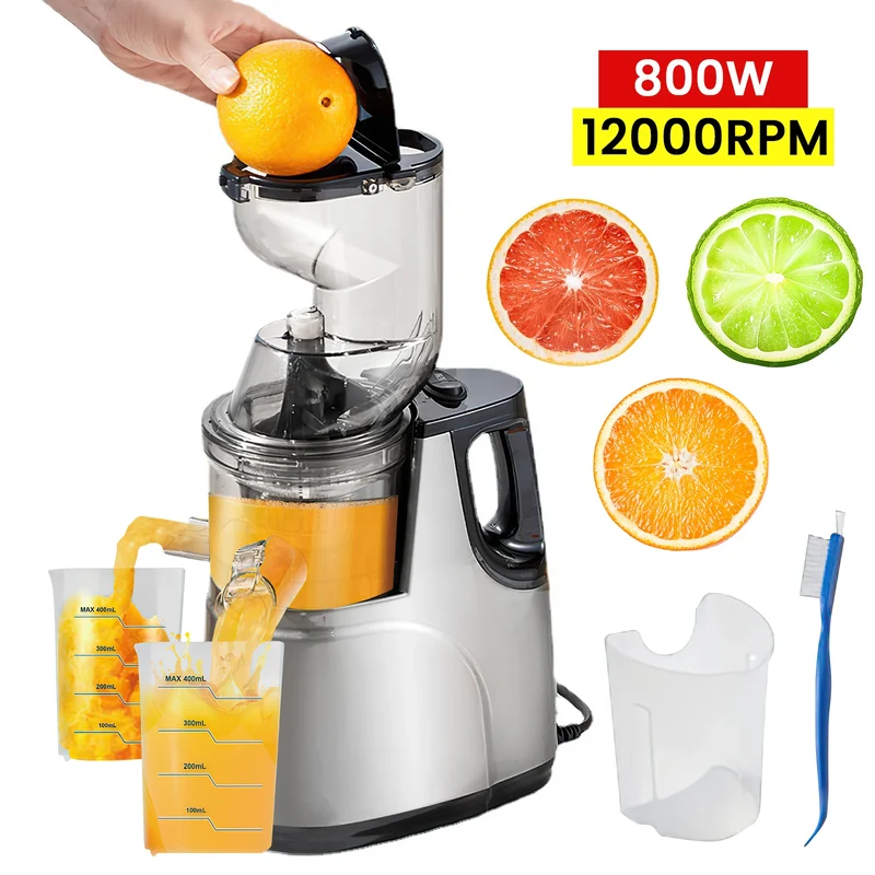 Slowjuicer - Sapcentrifuge - Cold Press Juicer - 800W - 12000RPM - Grote Vulopening - 50 dB - Masticating Juicer - Voor Groenten en Fruit