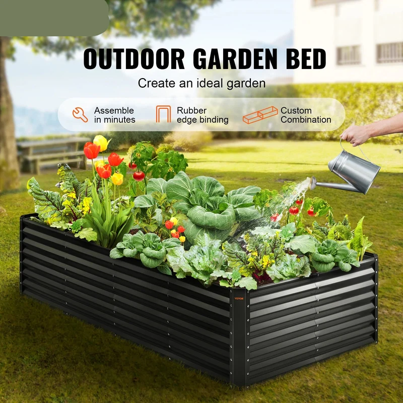 Plantenbak - Plantenbakken voor Buiten - Bloembak - Verhoogde Metalen - Groot Tuinbed met Open Onderkant – 120 x 90 x 30 cm - Ideaal voor Groenten, Kruiden en Bloemen - Zilver