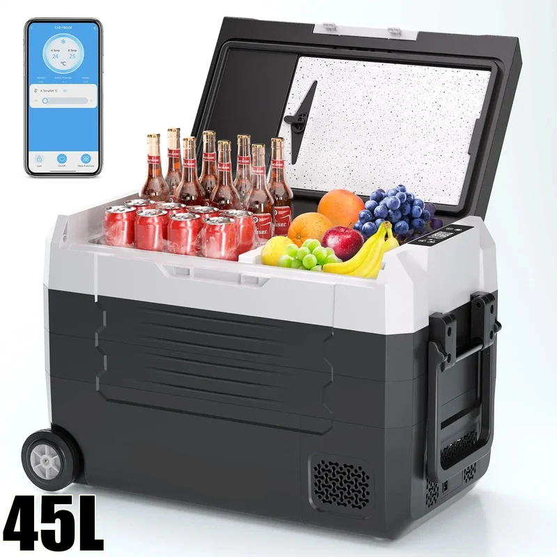 Elektrische Koelbox - Refrigerator - Frigobox - Vriezer - Auto Koelkast - Compressor Koelbox - 45L - Dual Zone Vriezer & Koeler - 12V / 24V DC, 100-240V AC - met Wielen en App-bediening - Voor Camping en Reizen