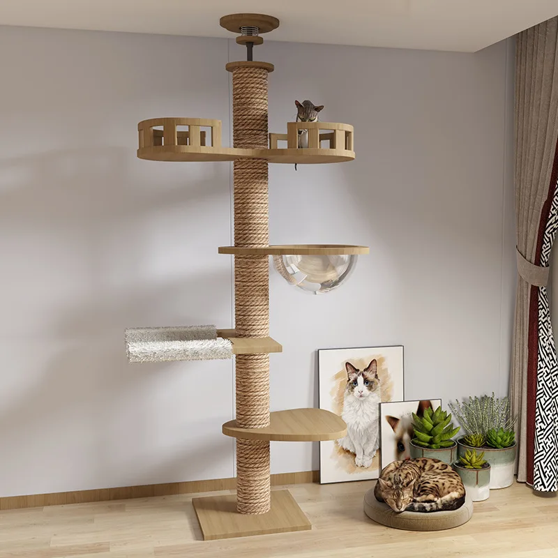 Katten Klimboom - van Hout - Kitten Krabpaal - Katten Klimmuur - Sisal Krabpalen - Krabpaal - Kattenboom - Arbre a Chat - Hangmat & Speeltjes - met 4 Verdiepingen - Typ B