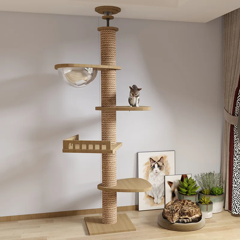 Katten Klimboom - van Hout - Kitten Krabpaal - Katten Klimmuur - Sisal Krabpalen - Krabpaal - Kattenboom - Arbre a Chat - Hangmat & Speeltjes - met 4 Verdiepingen - Typ A