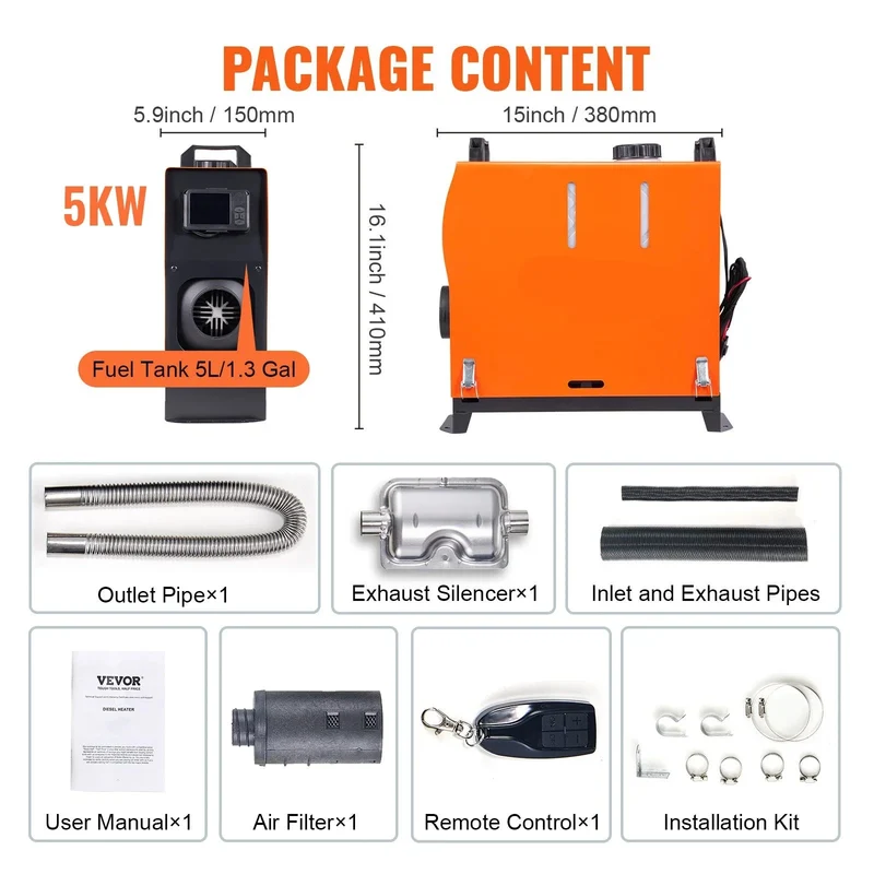 Diesel Luchtverwarmer - Standkachel - Auto verwarming - Parkeer Heater - 12V Diesel Heater - 5KW - met LCD Scherm - en Afstandsbediening - voor Auto - Vrachtwagen - Boot - Camper