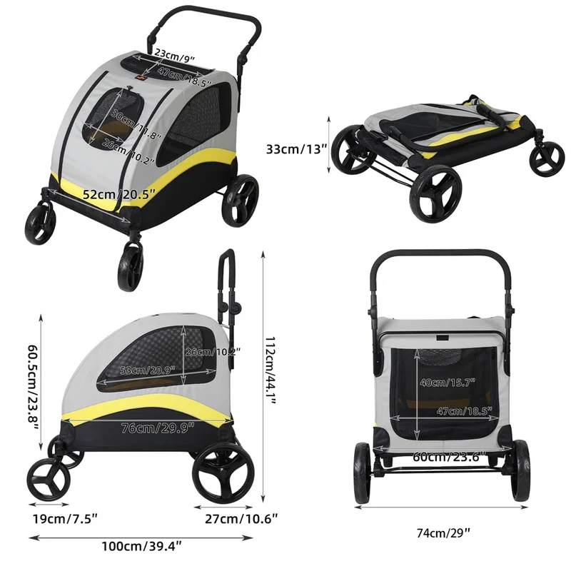 Hondenbuggy - Fietskar - Hondenkar - Hondenwagen - Opvouwbare - Hondensportwagen met 4 Wielen - 3 Gaasvensters - Ademend en Stevig - Ideaal voor Reizen - Wandelen - en Winkelen - Medium
