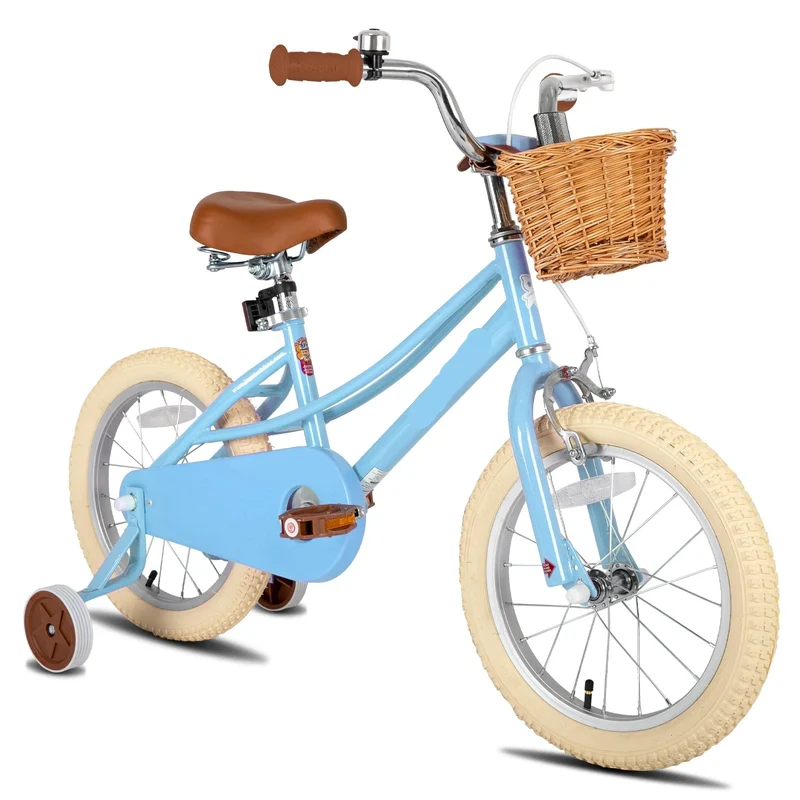 Kinderfiets - Loopfiets - Kleuterfiets - Meisjesfiets - met Trainingswiel - Mandje - Kickstand - Bel - Stalen Frame - Retro Stijl - Fiets voor 2-12 Jaar - Blauw - 18inch