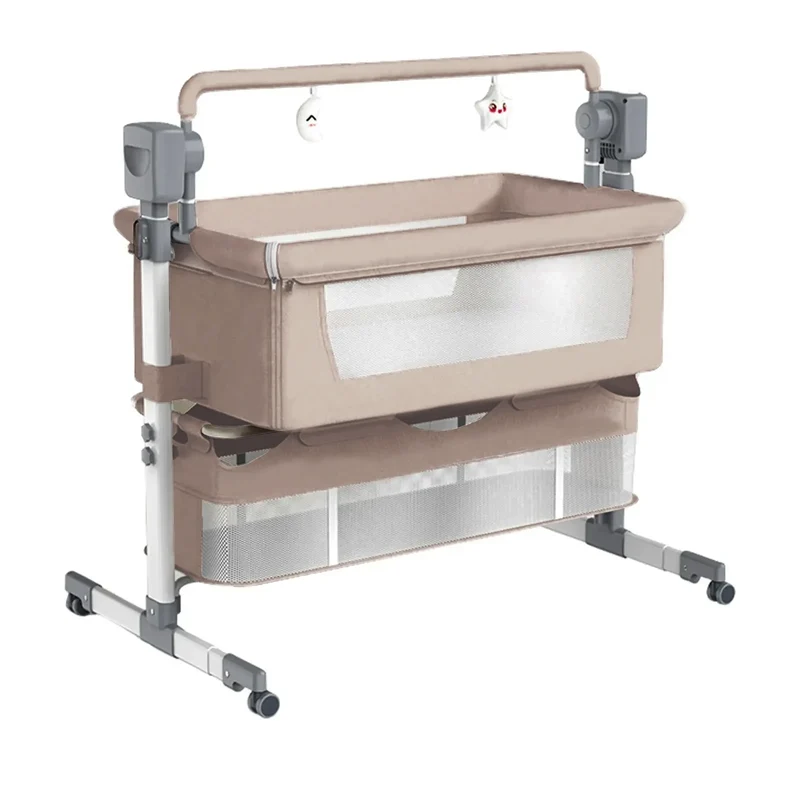 Elektrisch Babybed - Babybedje - Wieg - Babybed - Ledikant - Verstelbare Hoogte - met Muskietennet - Schommelbed - Multifunctioneel - Binnen & Buiten - Met Afstandsbediening - Bluetooth - Beige