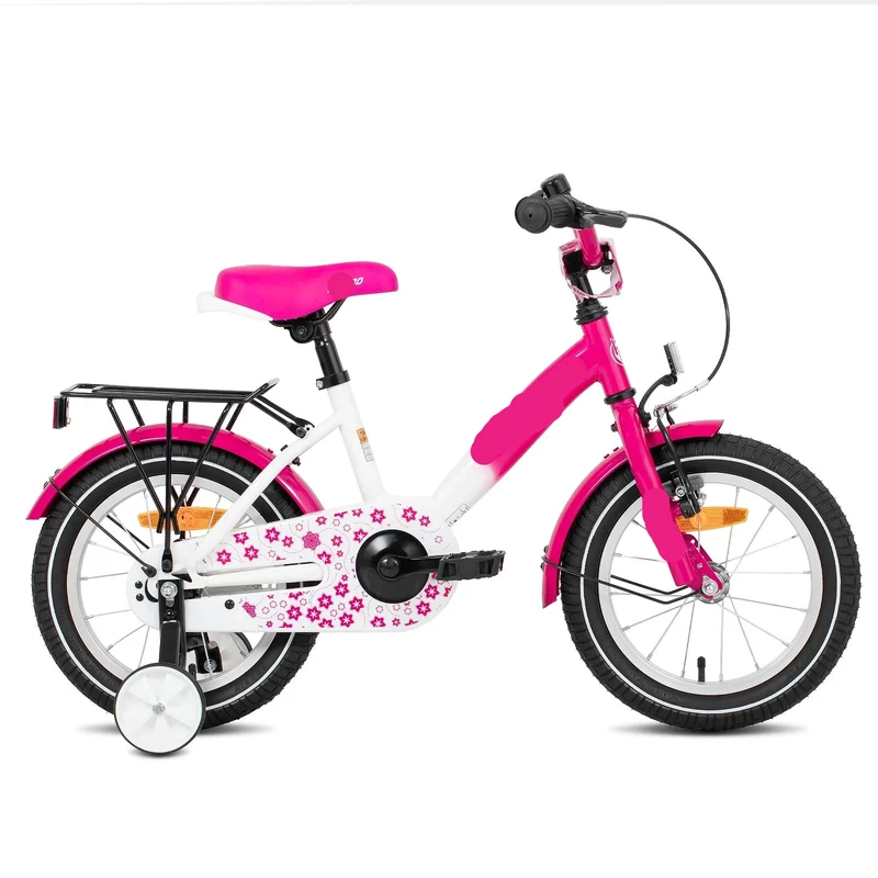 Kinderfiets - Loopfiets - Kleuterfiets - met Zijwielen - Inclusief Bel & Achterrek - Leuke Fiets - voor Meisjes en Jongens - van 2-7 Jaar - 14inch - Metaal - Roze
