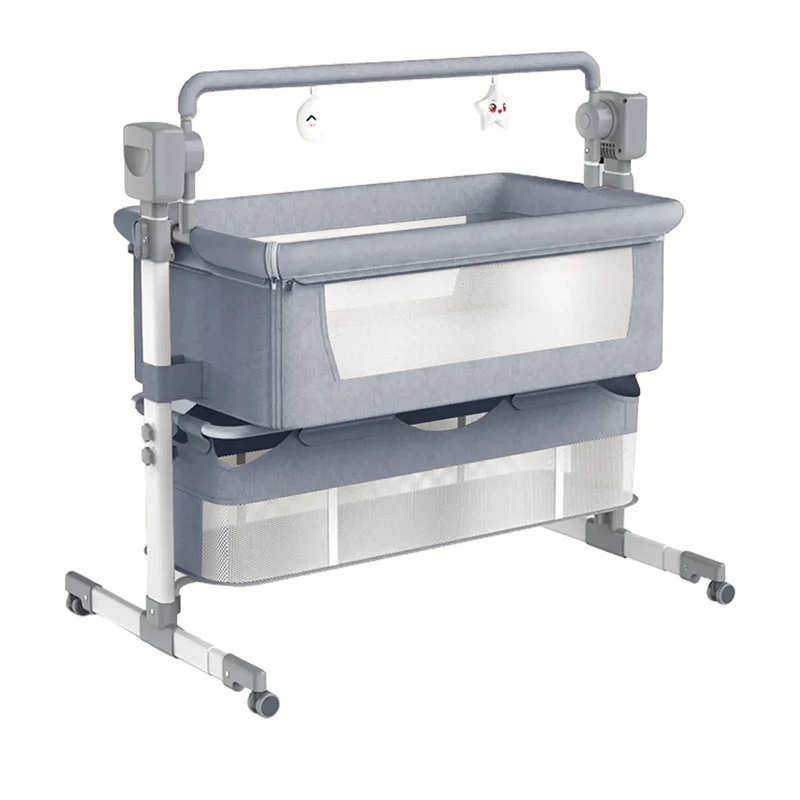 Elektrisch Babybed - Babybedje - Wieg - Babybed - Ledikant - Verstelbare Hoogte - met Muskietennet - Schommelbed - Multifunctioneel - Binnen & Buiten - Met Afstandsbediening - Bluetooth - Midden Grijs