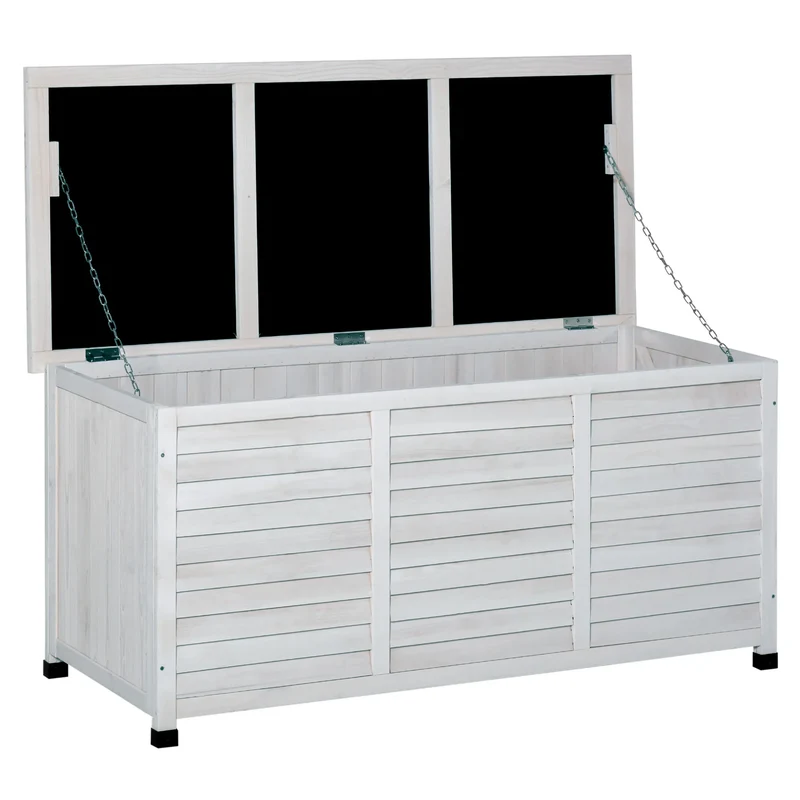 Tuinbox - Tuinkussenbox - Buitenkast - Tuinspullen - met Open Deksel - Luikontwerp - Stevig - Duurzaam - voor Tuin - Terras - Buiten - Hout - 127 x 56 x 60 cm - Wit