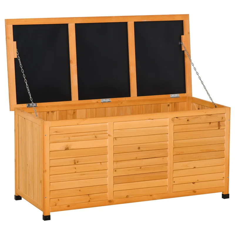 Tuinbox - Tuinkussenbox - Buitenkast - Tuinspullen - met Open Deksel - Luikontwerp - Stevig - Duurzaam - voor Tuin - Terras - Buiten - Hout - 127 x 56 x 60 cm - Natuurlijk Hout