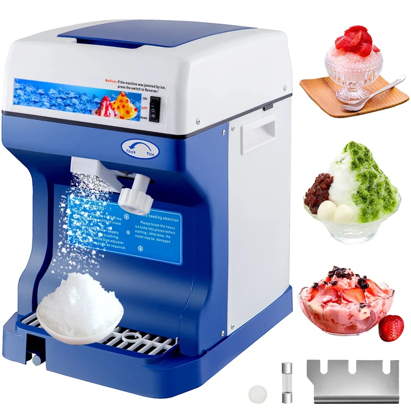 Ice Crusher - Schaaf ijsmachine - Slush Machine - 120kg Capaciteit - met Verstelbare Ijstextuur - 250W - 320 RPM - 29 x 39 x 43 cm - Blauw