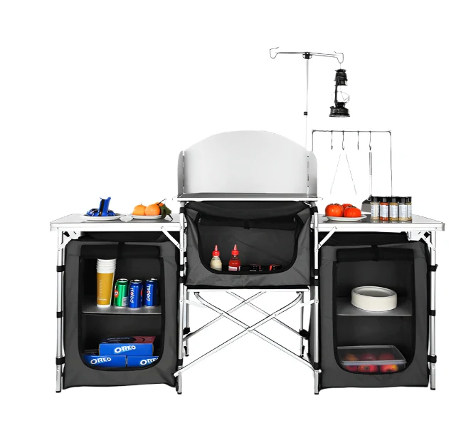 Keukentafel - Buiten Keukentafel - Kookrek - met Draagtas - Opvouwbare Opbergruimte - X-vormig - Aluminiumlegering Beugel - voor BBQ - Picknick - Camping - Zwart