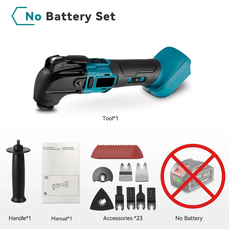 Oscillerende Multitool - Borstelloze - Multifunctionele Tool - Elektrische Zaag - Trimmer - Schop - Polijstmachine -Houtbewerking Tool - voor 18V-21V Batterij - Zonder Accu - 8500-24000PM - Blauw