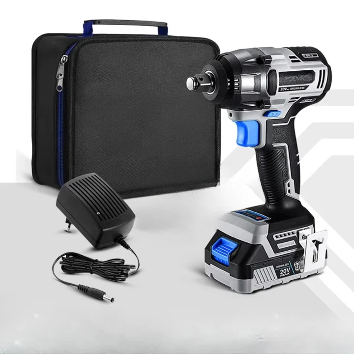 Elektrische Slagmoersleutel - Draadloze - Borstelloze - Wrench - met Draagtas - Oplader - 350Nm - Hoog Koppel - Power Tools - 20V - 1/2inch - 1500mAh - Zwart/Blauw