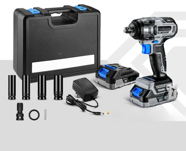 Elektrische Slagmoersleutel - Draadloze - Borstelloze - Wrench - met Koffer - Oplader - 350Nm - Hoog Koppel - Power Tools - 20V - 1/2inch - 1500mAh - Zwart/Blauw