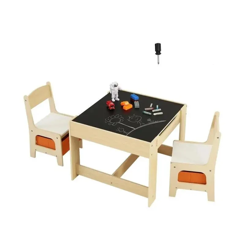 Kindertafel - Kindertafel en Stoeltjes - Kindertafel en Stoelen Set – Houten Activiteitentafel - met Opbergruimte - Dozen - voor Kunstambacht - Lezen - Leren - 61 x 61 x 48.3 cm - Zwart/Houtkleur