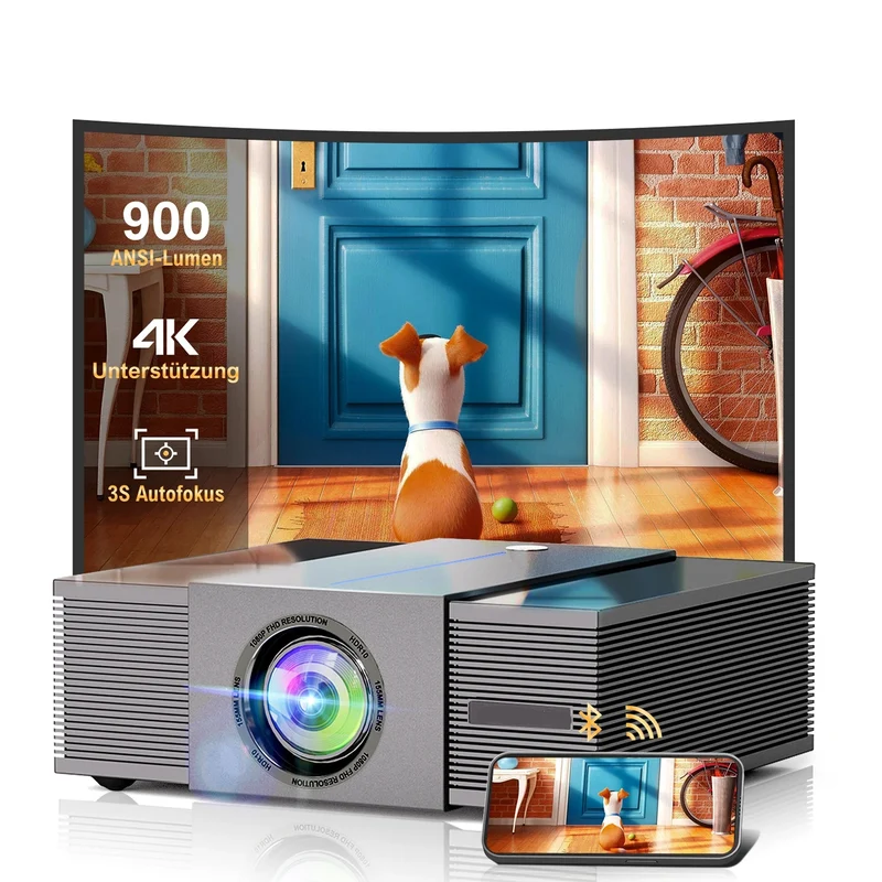 Mini Beamer - Projector - Digitale Beamer - Draagbaar - 1080P - met Obstakel Vermijden - Autofocus - 6D Keystone - 5G Wifi - Bluetooth - 900 ANSI - 90W - LCD-scherm - 3.5Mm Koptelefoon - HDMI - USB - Grijs