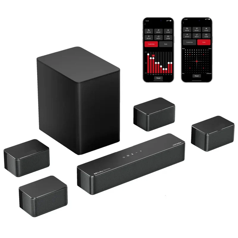 Soundbar - 7.1ch - Soundbar voor TV - Surround Sound-Systeem - met Subwoofer - Dolby Atmos - APP & Afstandsbediening - Bluetooth-luidspreker - AUX - Optical - HDMI - ARC - Zwart