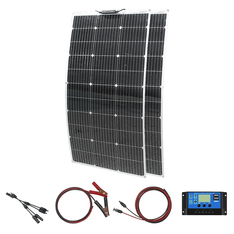Zonnepanelen - Zonnepaneel - Monokristallijne - 200W - Flexibele - Waterdichte - Voor Camping - Huis - Auto - Off-Grid 12V Systeem - Zonnepaneelset - 2 Stuks