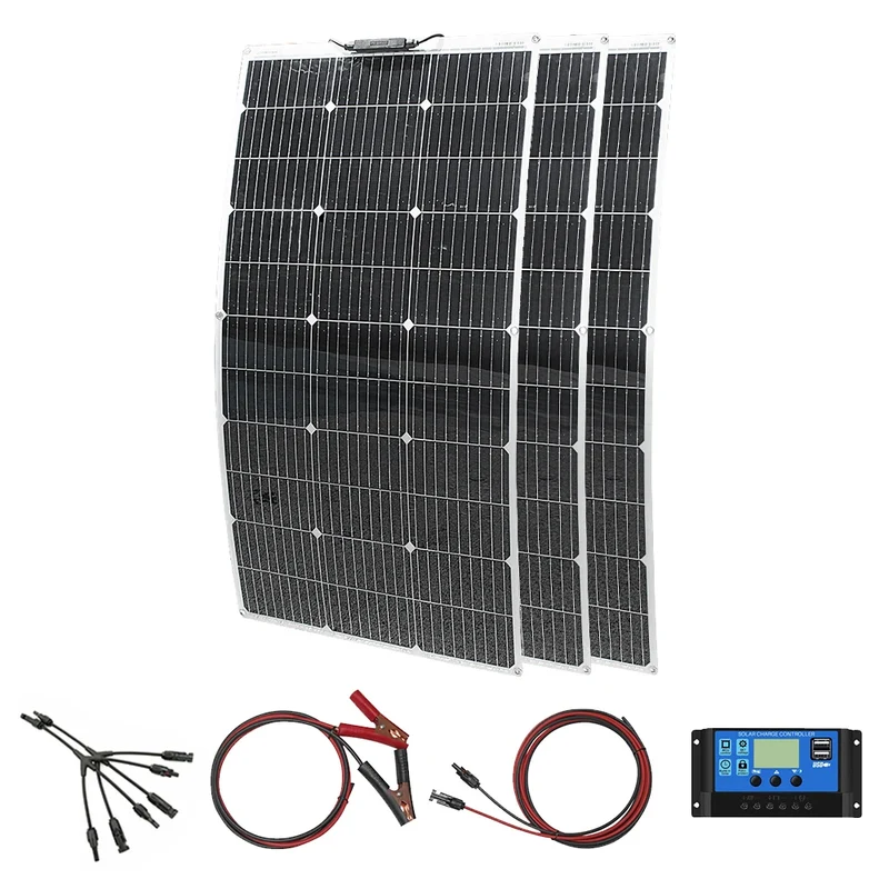 Zonnepanelen - Zonnepaneel - Monokristallijne - 300W - Flexibele - Waterdichte - Voor Camping - Huis - Auto - Off-Grid 12V Systeem - Zonnepaneelset - 3 Stuks