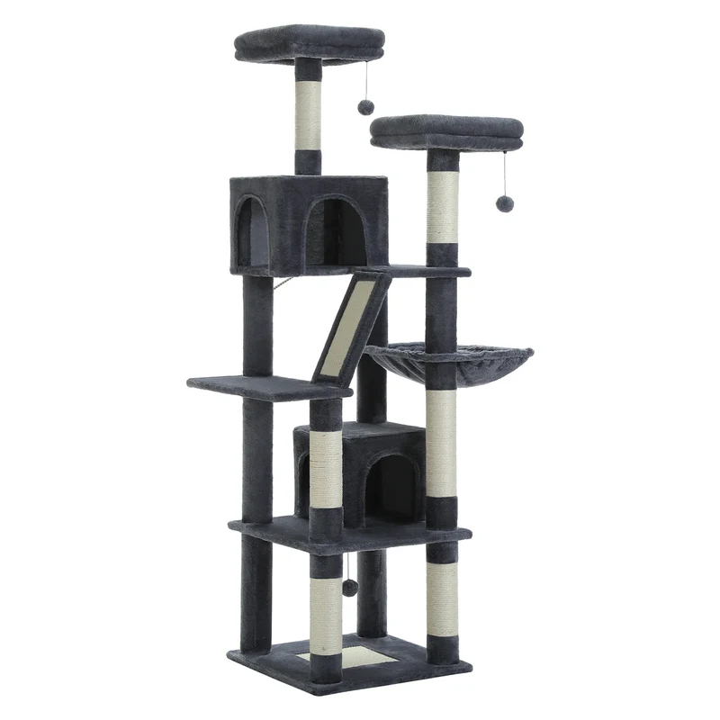 Kattenboom - Kitten Krabpaal - Katten Klimmuur - Sisal Krabpalen - Grote - 180cm Hoog - Meerdere Verdiepingen - Krabpalen - Krabplanken - Arbre a Chat - Hangmatten - Donkergrijs