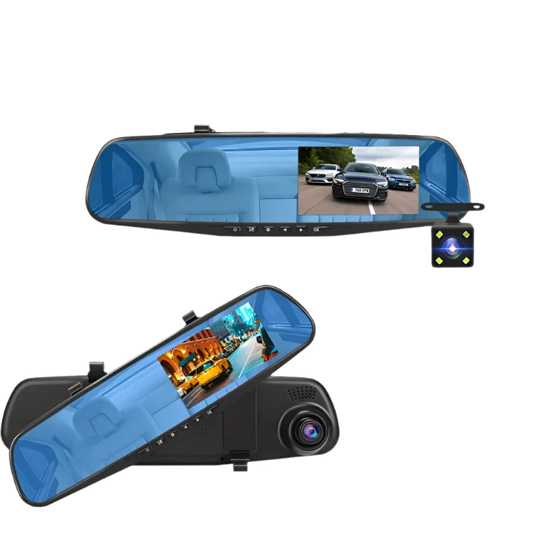 Dashcam voor Auto - Dashcam 4.3 Inch - Full HD 1080P Auto Rij Recorder - Achteruitkijkspiegel DVR - Nachtzicht, Bewegingsdetectie & Parkeermodus - 6M Achteruitrijcamera - Zonder Geheugenkaart - Zwart
