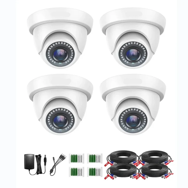 Beveiligingscamerasysteem - CCTV Camerasysteem - 2MP Dome Beveiligingscamera Set - 1080P Full HD - IP66 Waterdicht - Nachtzicht - Voor Binnen en Buiten - Compatibel met HD-TVI & DVR - 4 Stuks - Wit