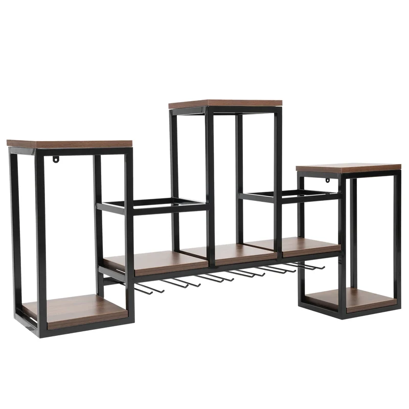 Wijnrek – Wijnhouder – Wijnplank – Glazenhouder – Massief Hout – Draagvermogen 30 Kg – Europees Design - 106 x 20 x 40 cm - Bruin