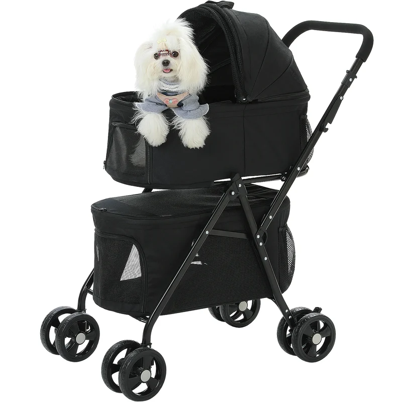 Double Pet Stroller for 2 Small Dogs or Cats Foldable Dog Stroller for Travel Walking Folding Cat Stroller with Safety Belt