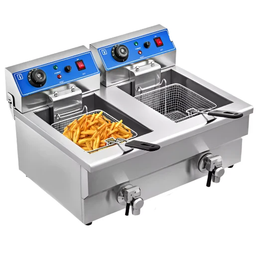 Dubbele Frituurpan - Frituurpannen - Horeca Friteuse - 20L - 6000W - Instelbare Thermostaat - RVS - 2 Tanks - Snelle Verwarming - Voor Horeca - en Thuisgebruik