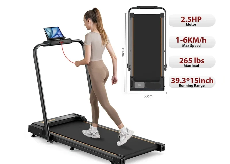 Elektrische Loopband - Wandelband - Walking Pad - Loopbanden - Opvouwbare - 2-in-1 - 2.5PK - 1-10 km/u - Leuning - 95 x 38 cm - Afstandsbediening - Stille Hardloopband - met LED Display - voor Wandelen - en Joggen
