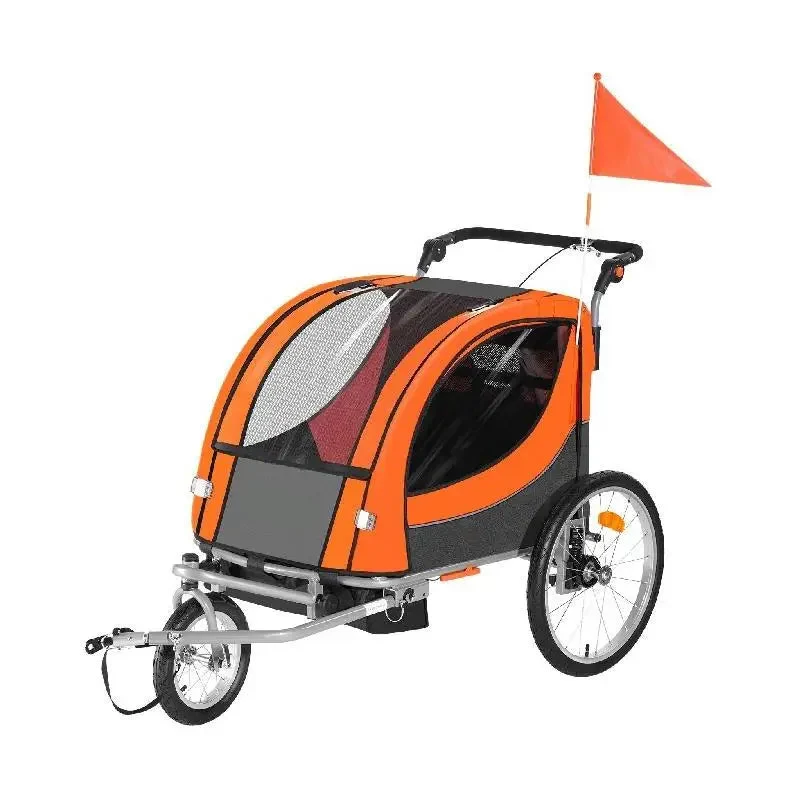 Fietsaanhanger - Fietskar - Fietskarren - voor Kinderen - 100 lbs Kinderfiets Trailer met Dubbele Zitplaatsen - Kinderfietskar - Vouwbare Kinderfiets Carrier - Kan omgebouwd worden tot Kinderwagen - Voor Peuters en Kinderen