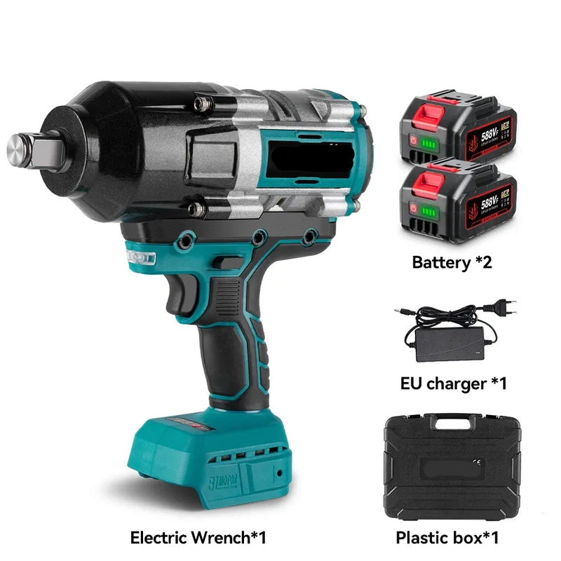 Accu Slagmoersleutel - Slagmoersleutelset - Slagschroevendraaier - 3/4" 3100N.M - 2800W Hoog Koppel - Borstelloze - Elektrische - Snoerloos – Inclusief 2x Accu – Ideaal voor Auto Reparatie