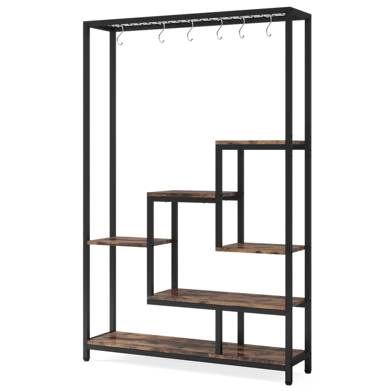 Plantenstandaard - Hoge Binnen Plantenplank - 5-Tier - 70.9 Inch Hoogte - Grote Metalen Plantenrek - Plantenrekken - Bloemenrek - Plantenstandaarden - Inclusief 10 Ophanghaken – Geschikt voor Tuinen en Interieur - Bruine Afwerking