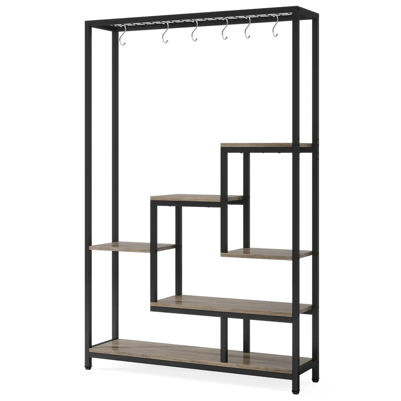 Plantenstandaard - Hoge Binnen Plantenplank - 5-Tier - 70.9 Inch Hoogte - Grote Metalen Plantenrek - Plantenrekken - Bloemenrek - Plantenstandaarden - Inclusief 10 Ophanghaken – Geschikt voor Tuinen en Interieur - Grijze Afwerking