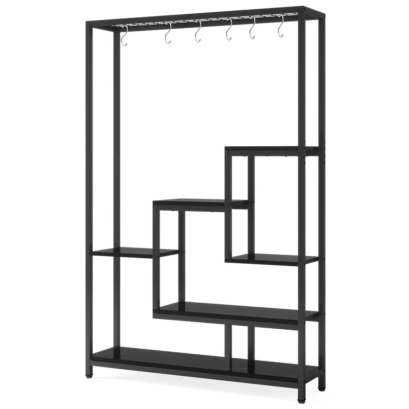 Plantenstandaard - Hoge Binnen Plantenplank - 5-Tier - 70.9 Inch Hoogte - Grote Metalen Plantenrek - Plantenrekken - Bloemenrek - Plantenstandaarden - Inclusief 10 Ophanghaken – Geschikt voor Tuinen en Interieur - Zwart