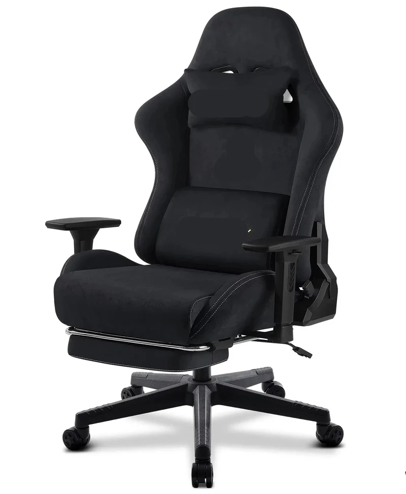 Gaming Stoel - Bureaustoel Ergonomisch - Stoelen - Kantoorstoel - met 360° Draaiend Zitvlak - Verstelbare Computerstoel - met Voetsteun en Hoofdsteun - Zwart