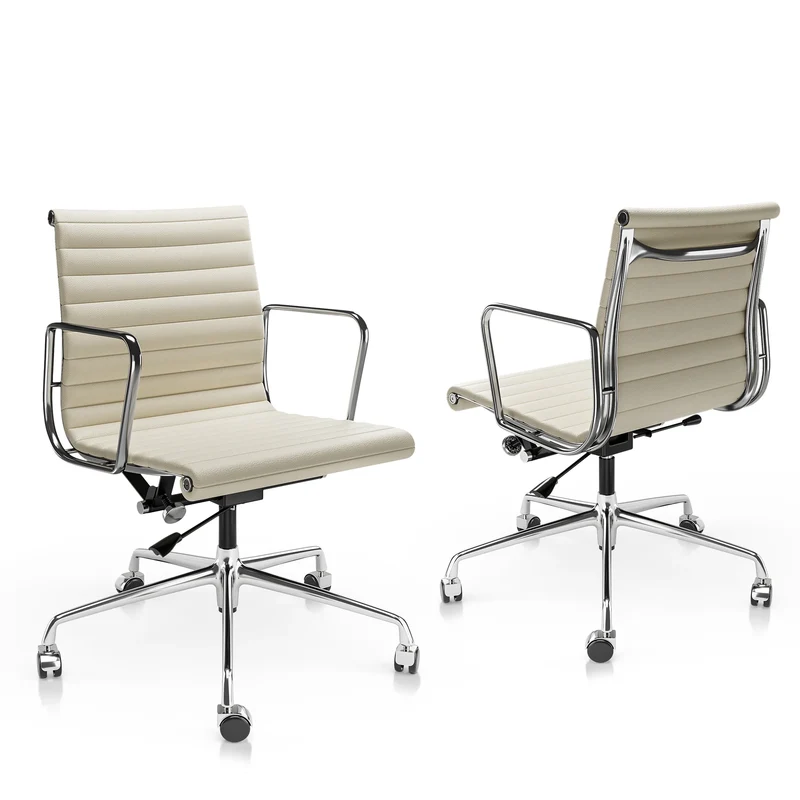 Bureaustoel Ergonomisch - Executive Stoel - Kantoorstoel - Gaming Stoel - Stoelen - Leren - met Lage Rug - Armleuningen - 360° Draaifunctie - Verstelbare Hoogte - Kantelmechanisme - 1 Stuk - Wit