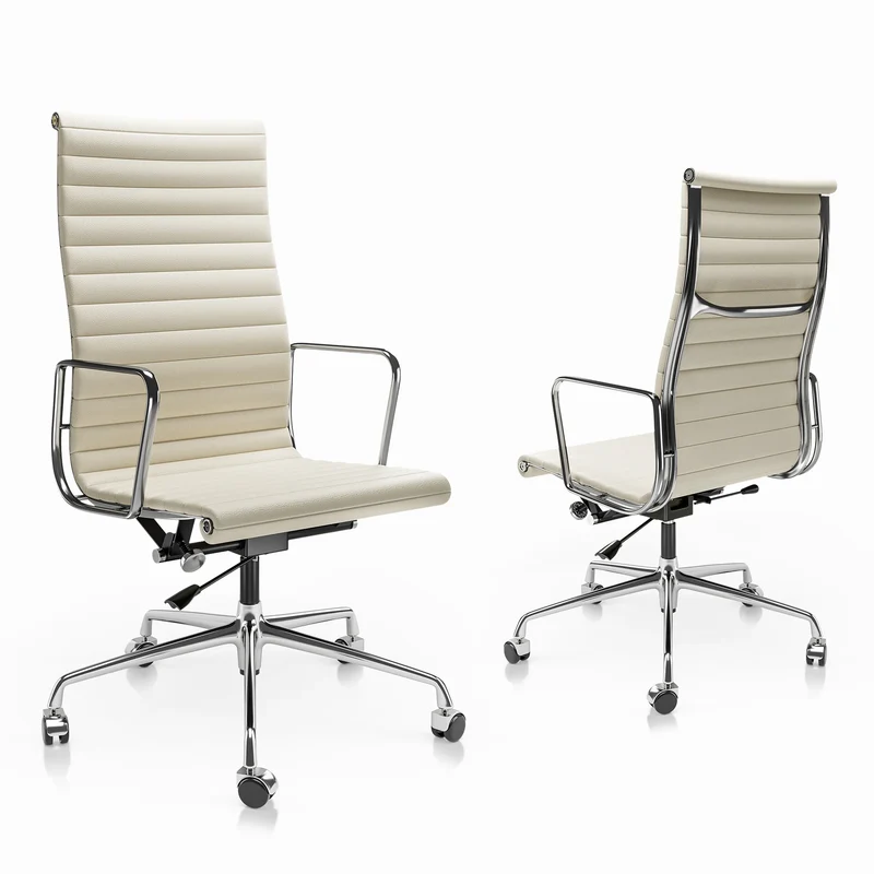 Bureaustoel Ergonomisch - Gaming Stoel - Executive Stoel - Stoelen - Kantoorstoel - Leren - Klassieke Hoge Rug - Armleuningen - Verstelbare - 360° Draaifunctie - met Wielen - 1 Stuk - Wit