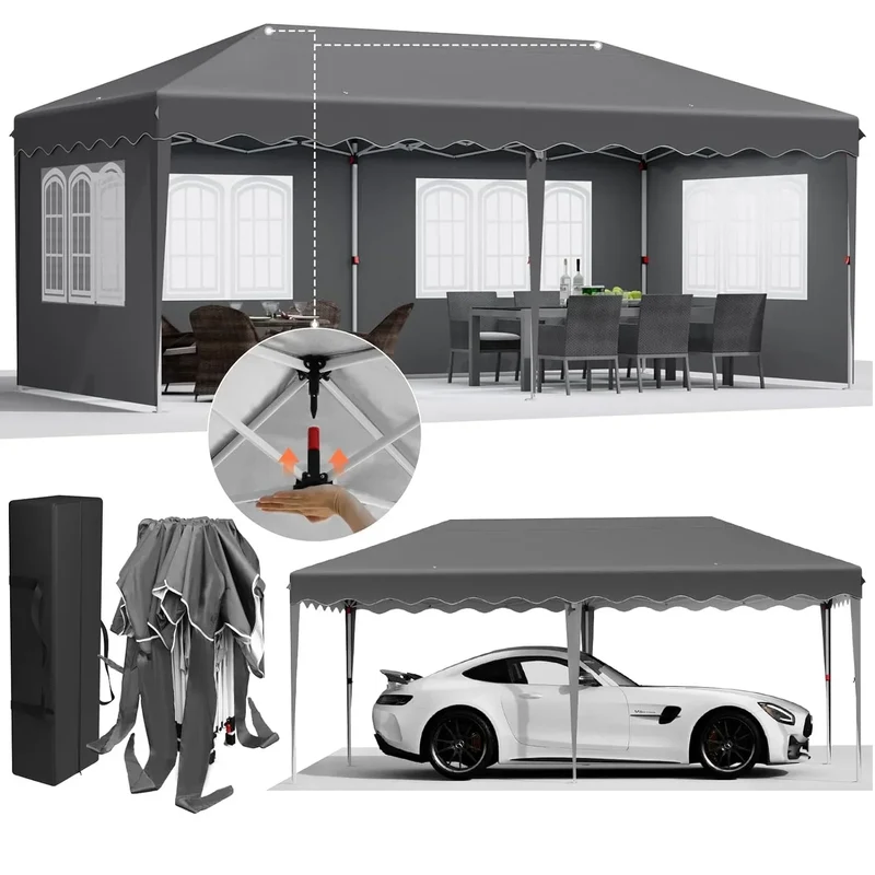 Tuinpaviljoen - Partytent - Partytenten - Paviljoen - Easy up Partytent - 3x6m - Waterdicht - Opvouwbare - Inclusief 4 Zijpanelen – Ideaal voor Evenementen, Feesten en Bruiloften – Donkergrijze Afwerking