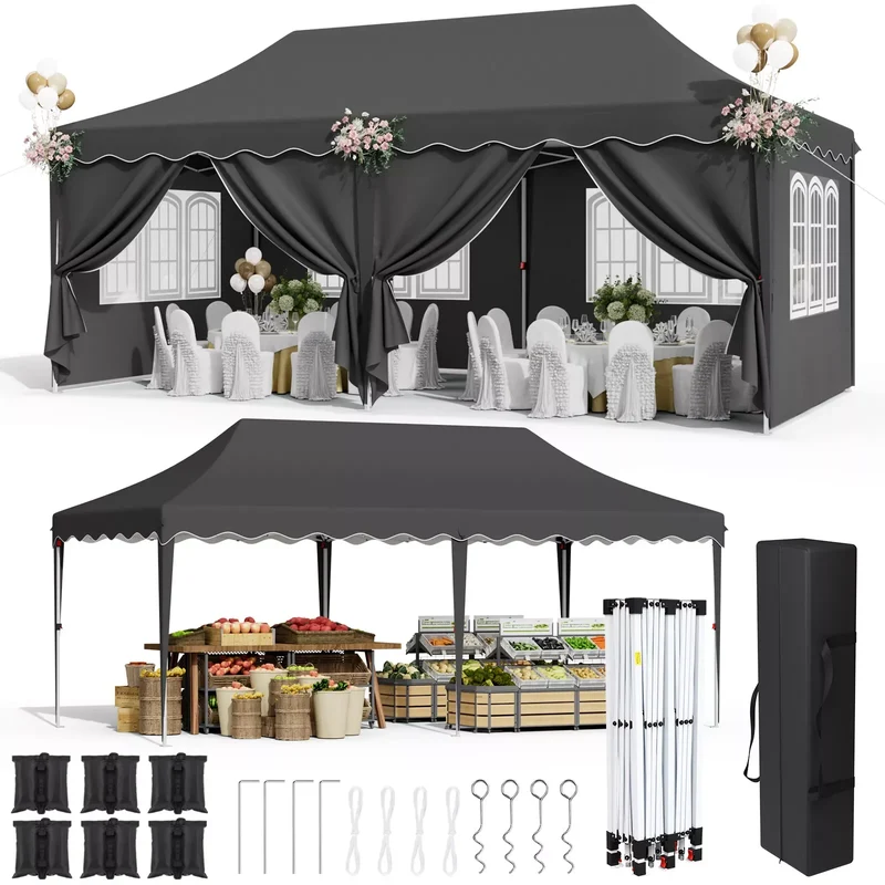 Tuinpaviljoen - Partytent - Easy up Partytent - Paviljoen - Partytenten - Vouwbare - 3x6m - Zware - Waterdichte Gazebo - 6 Zijwanden - UV50+ Bescherming - Stevige Stalen Frame - en Opbergtas - Zwart