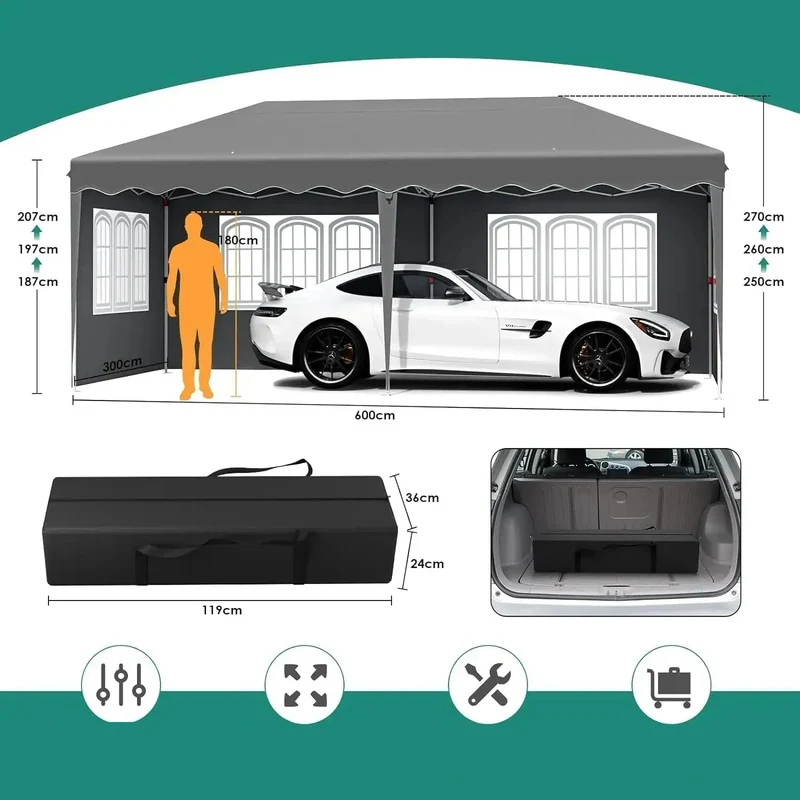 Tuinpaviljoen - Partytent - Partytenten - Paviljoen - Easy up Partytent - 3x6m - Waterdicht - Opvouwbare - Inclusief 4 Zijpanelen – Ideaal voor Evenementen, Feesten en Bruiloften – Witte Afwerking