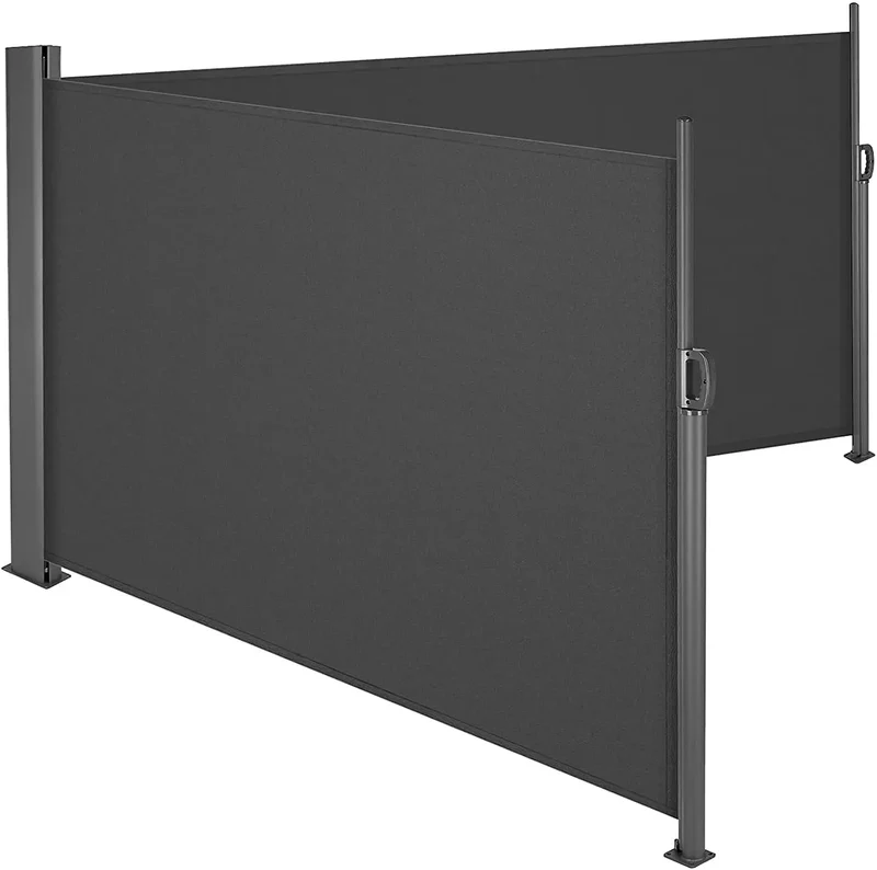 Windscherm - Tuinscherm - Dubbel Uitschuifbaar Windschermen - Zijluifel - 600x160 cm - Outdoor Privacy Scherm - Aluminium Zonnescherm – Verlengbaar Privacy Scherm – Geschikt voor Terras, Tuin en Speelplaats - Zwart