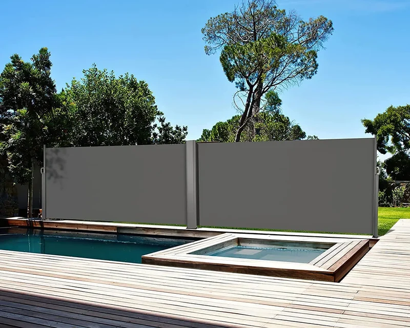 Windscherm - Tuinscherm - Dubbel Uitschuifbaar Windschermen - Zijluifel - 600x180 cm - Outdoor Privacy Scherm - Aluminium Zonnescherm – Verlengbaar Privacy Scherm – Geschikt voor Terras, Tuin en Speelplaats - Zwart