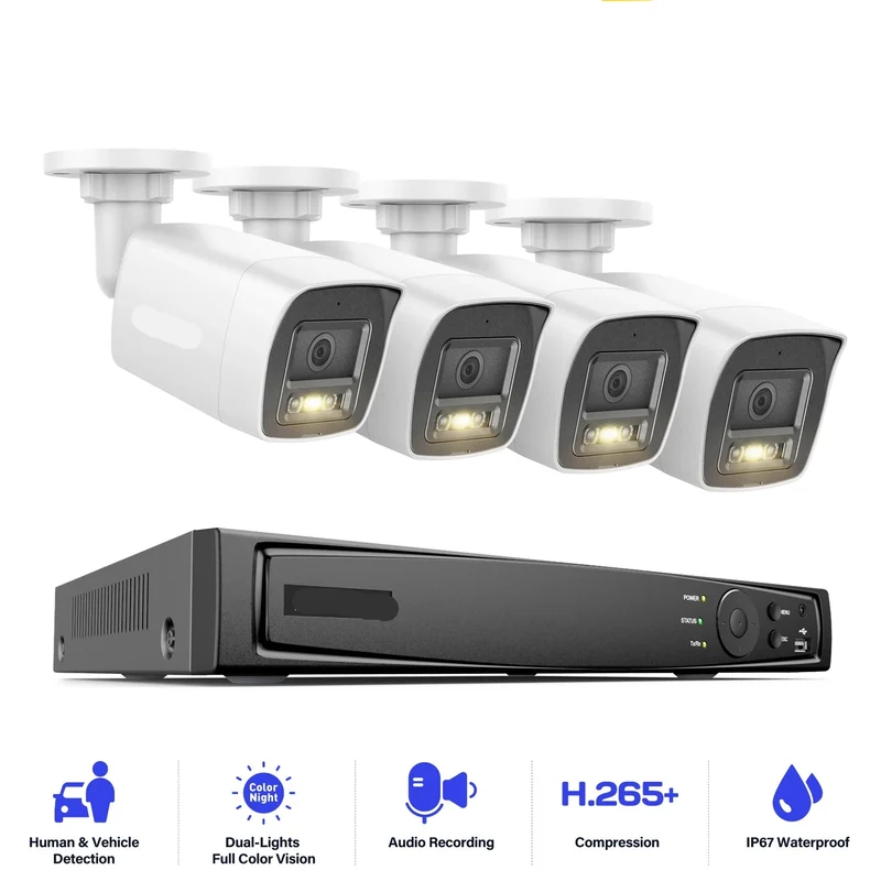 Beveiligingscamera's - Camerabewaking - CCTV Camerasysteem - 4K PoE Video - 8-kanaals NVR – Waterdichte - Binnen/Buiten Camera’s - CCTV Kit met Audio Opname & Tweeweg Audio - Inclusief 8MP & 12MP Beveiligingscamera’s – Zonder HDD Opslag