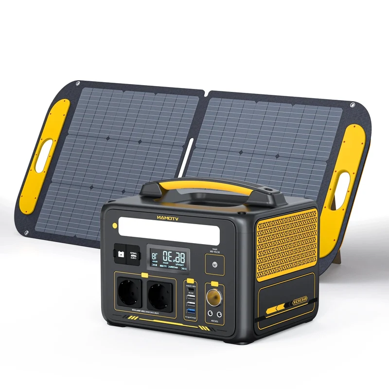 Powerstation - Stroomgenerator - Mini-Generator - Draagbare - Krachtcentrale - met 110W Zonnepaneel - AC Stopcontacten - LiFePO4 Batterij - voor Thuis - Tenten - Buiten - Kamperen - 299Wh - 600W - Zwart/Geel