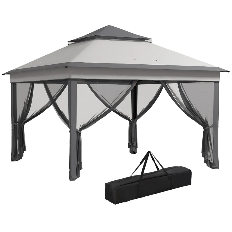 Paviljoen - Tuinpaviljoen - Partytent - Tuintent - Pop-up Kliksysteem - Stabiel - Vouwtent - met Mesh Cover - Draagtas - Opvouwbaar - Waterdicht - Winterbestendig - 50+UV-Bescherming - voor Tuin - Buiten - Achtertuin - 326 x 326 x 272 cm - Grijs